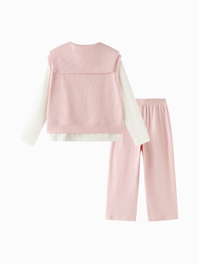 بالابالا طقم بطبقات مع توب طويل وبنطلون واسع للبنات - Image 5