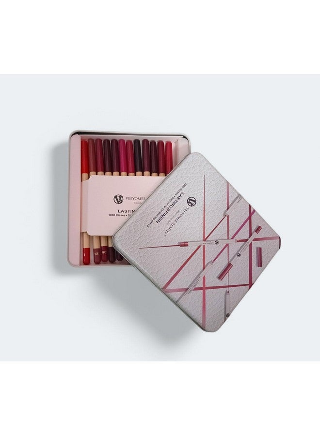 Lasting Lip Pencil Liner Set, 12 Red and Pink Shades - Image 1