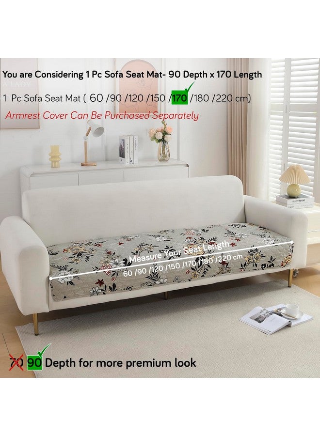 HOKIPO HOKIPO Polyester Printed Quilted Sofa Cover Mats For L Shape And 1/2/3 Seater Sofa. Make Your Own Sofa Cover Set, Mat Length 90(D) X 170(L) Cm, Floral Ash Grey (In-795-D3)  - Image 3