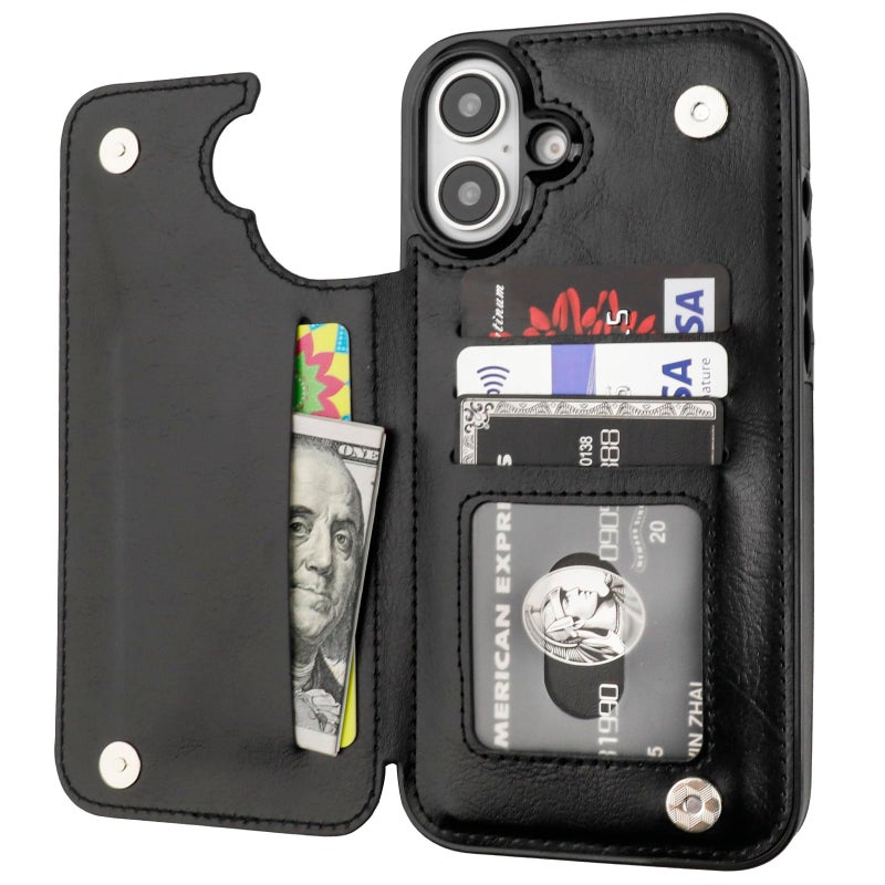 OT ONETOP ONETOP Compatible with iPhone 16 Plus Wallet Case with Card Holder, PU Leather Kickstand Card Slots Case, Double Magnetic Clasp and Durable Shockproof Cover 6.7 Inch (Black) - Image 1