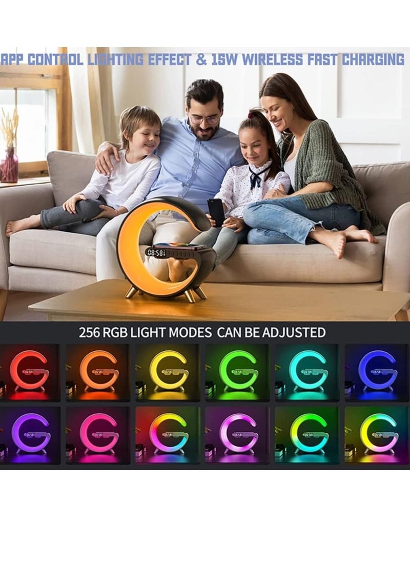 Generic - Bedside Table Lamp Desk Night Light with 15W Quick Wireless Charger and Bluetooth Speaker, Desk Lamp with Alarm Clock and 256 RGB Light Modes Bedroom Lamp As Sleep Aid White Noise Machine - Image 1
