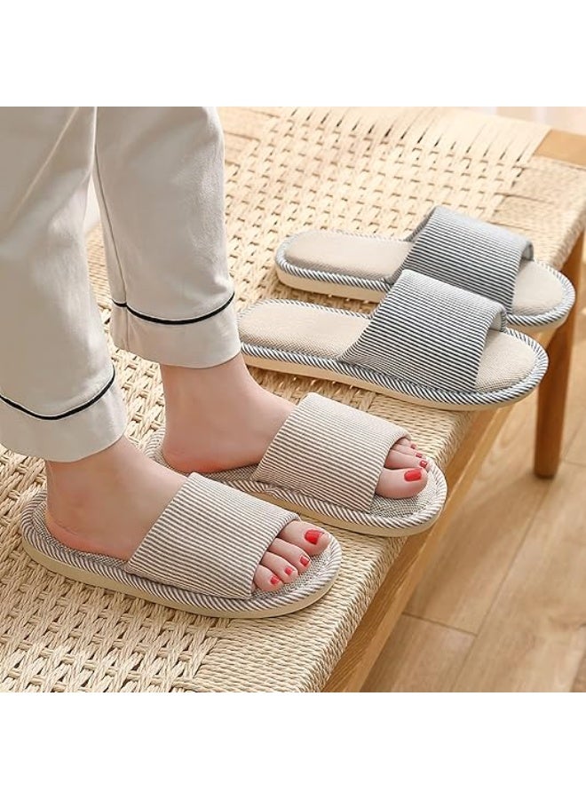 JIJIe Slippers for Women Men Linen Slippers Open Toe House Shoes Summer Sandals for Indoor Outdoor Bedroom - Image 3
