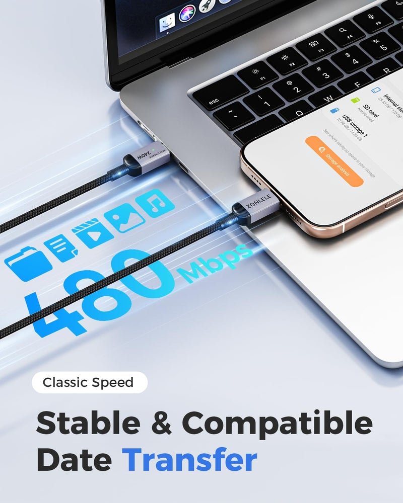 ZONLELE 240W USB C to USB C Cable Fast Charging, 2 Pack 6.6ft Type C Phone Charger Cord, Braided USB-C for iPhone 17 16 15 Pro Max, Samsung S25 S24, Laptops, MacBook, iPad Air, Switch - Image 4