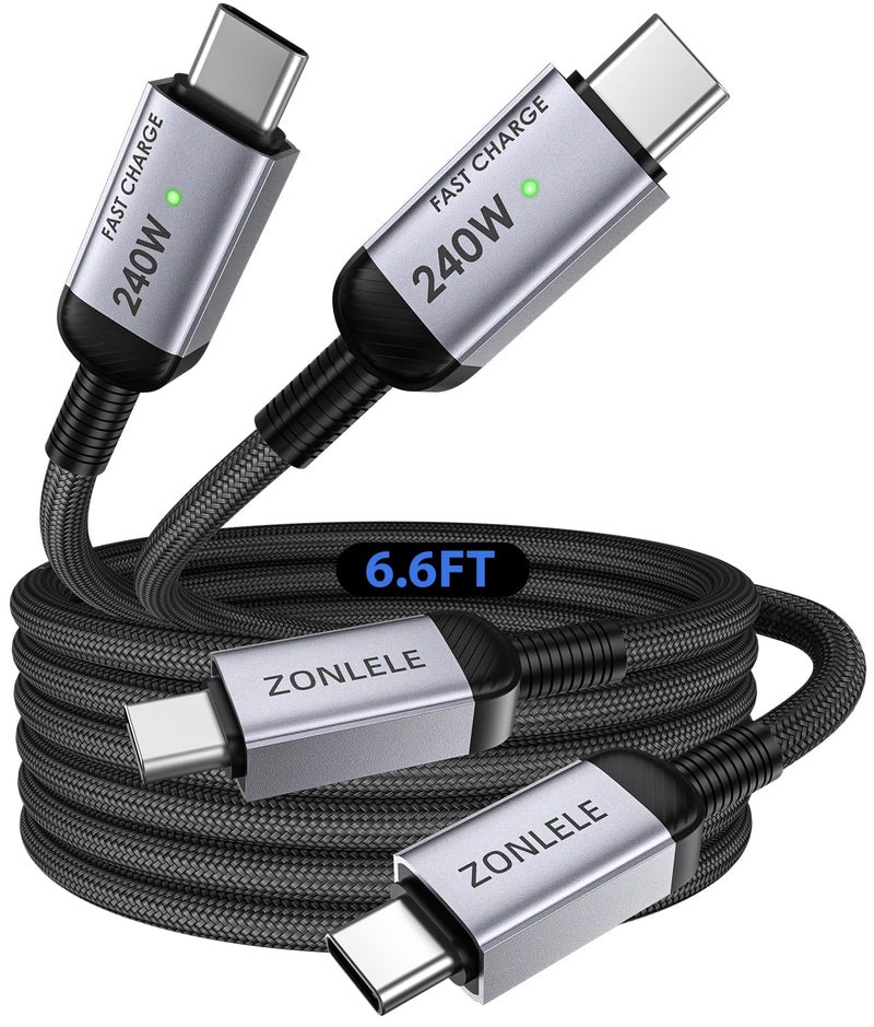 ZONLELE 240W USB C to USB C Cable Fast Charging, 2 Pack 6.6ft Type C Phone Charger Cord, Braided USB-C for iPhone 17 16 15 Pro Max, Samsung S25 S24, Laptops, MacBook, iPad Air, Switch - Image 1