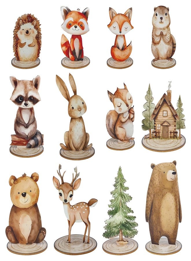 DAECHAO 12 Pack Woodland Animals Baby Shower Decorations, Kid Forest Happy Birthday Decoration Centerpieces for Tables Woodland Nursery Animal Decor Home Office Farmhouse - Image 1