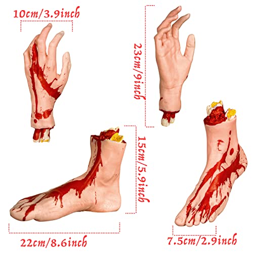 XONOR Halloween Severed Hands Feet Set Scary Bloody Broken Body Parts Halloween Props Decorations 4 PiecesFeet Hands Skin Color - Image 5