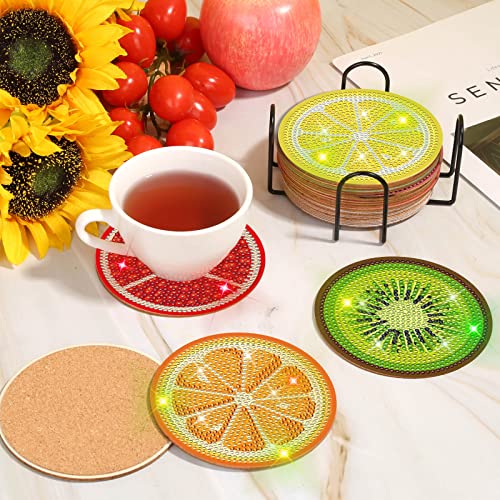 Billbotk 12 Pieces Diamond Art Painting Coasters Kit with Holder, Diamond Art Coasters, DIY Diamond Crafts Projects, Diamond Dot Kits for Adults and Beginners(Fruit Style) - Image 2
