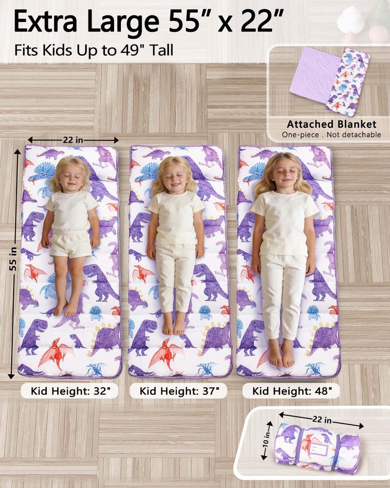 Primlect Thickened Toddler Nap Mat with Removable Pillow and Minky Blanket, Extra Large 55''x35'' Sleeping Bag, Washable, Roll up, Perfect for Daycare, Preschool, Kindergarten, Boys and Girls Dinosaur - Image 2