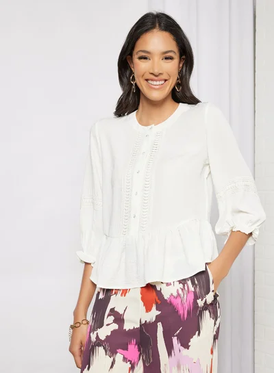 Jacqueline de Yong Button Placket Peplum Top