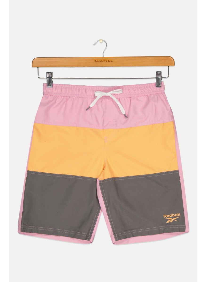 Reebok Kids Boy Brand Logo Swimwear Board Shorts, Pink  - Image 1