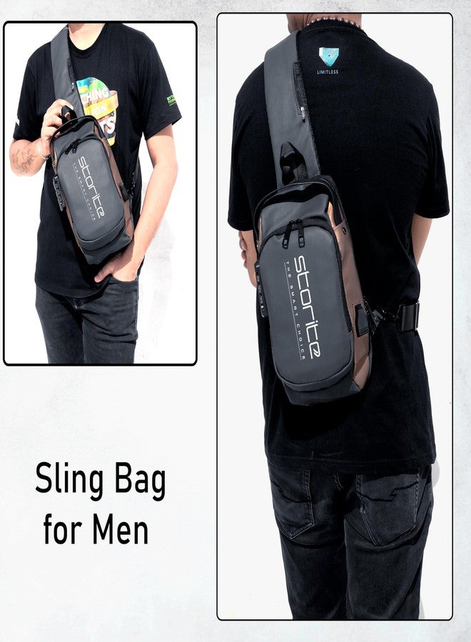 Storite Sling Bag for Men Stylish Crossbody Backpack for Men & Women, Anti-Theft Chest Bag with USB Charging Port, Messenger Bags, Casual Shoulder Bag (Grey Brown - 17 x 9 x 32 Cm) - Image 2