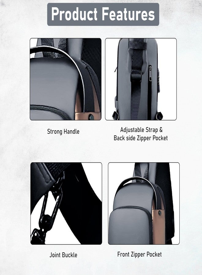 Storite Sling Bag for Men Stylish Crossbody Backpack for Men & Women, Anti-Theft Chest Bag with USB Charging Port, Messenger Bags, Casual Shoulder Bag (Grey Brown - 17 x 9 x 32 Cm) - Image 5