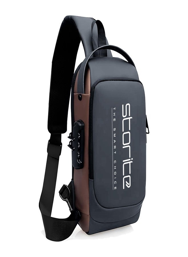 Storite Sling Bag for Men Stylish Crossbody Backpack for Men & Women, Anti-Theft Chest Bag with USB Charging Port, Messenger Bags, Casual Shoulder Bag (Grey Brown - 17 x 9 x 32 Cm) - Image 1