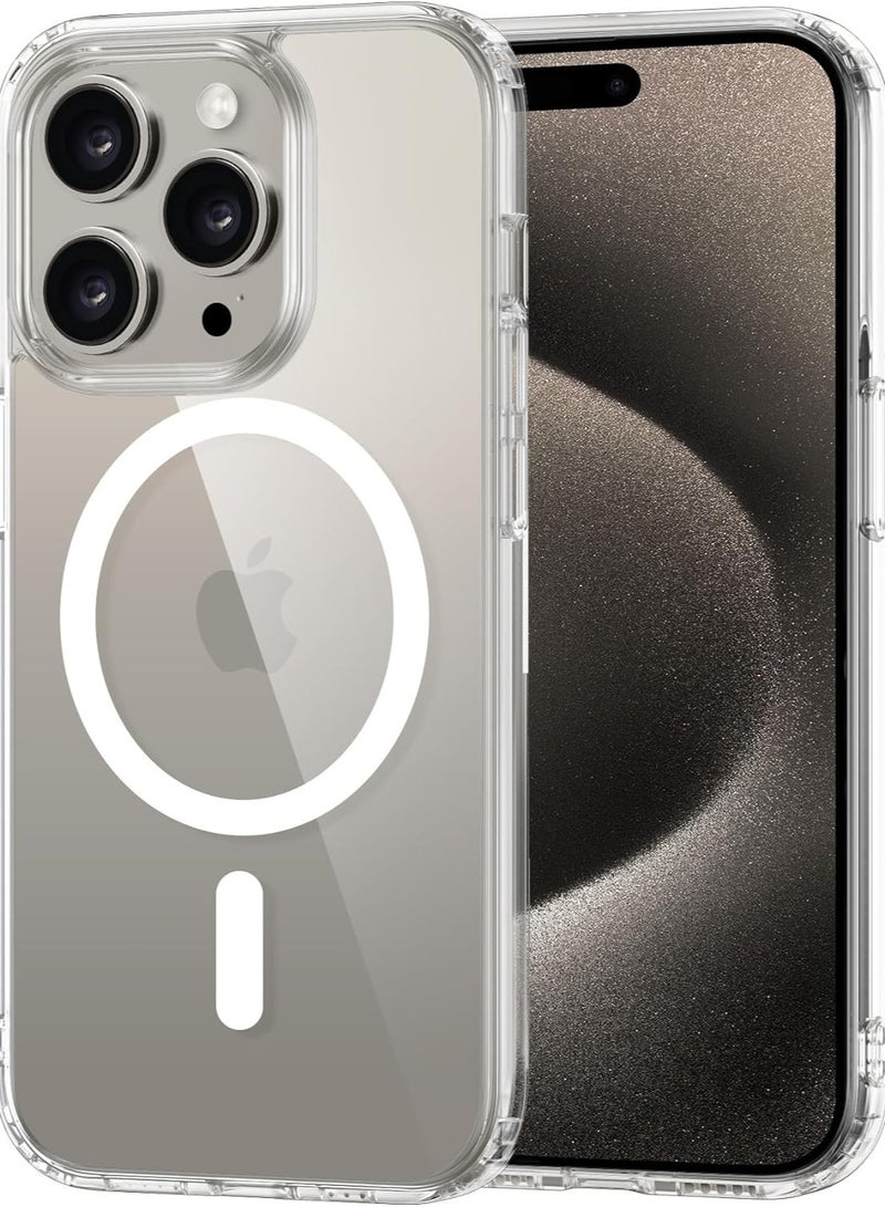 Tersely T Tersely Hybrid Magnetic Case for iPhone 15 Pro with HaloLock, Compatible with MagSafe Wireless Charging, Crystal Clear Hard Magnetic Back, Shockproof Bumper Cover
