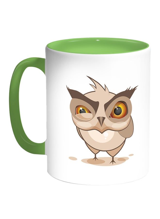 RKN Owl Printed Coffee Mug White Green 11 ounce - Image 1