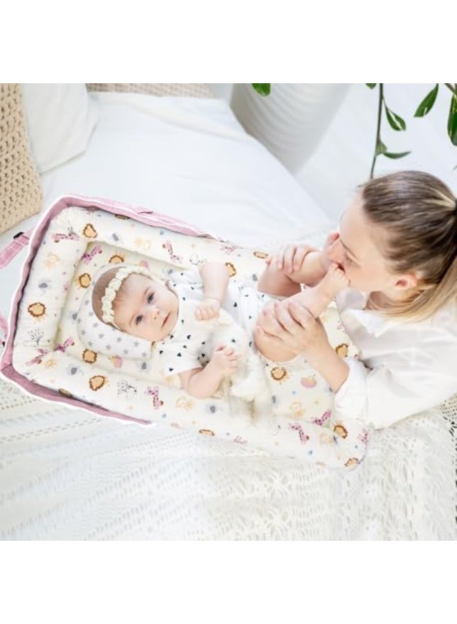 سرير أطفال محمول، سرير نوم للأطفال من 0 إلى 12 شهرًا، سرير مخصص للنوم المشترك، وسادة ناعمة وقابلة للتنفس، هدايا أساسية للأطفال، هدية لمولود جديد (وردي) - Image 2