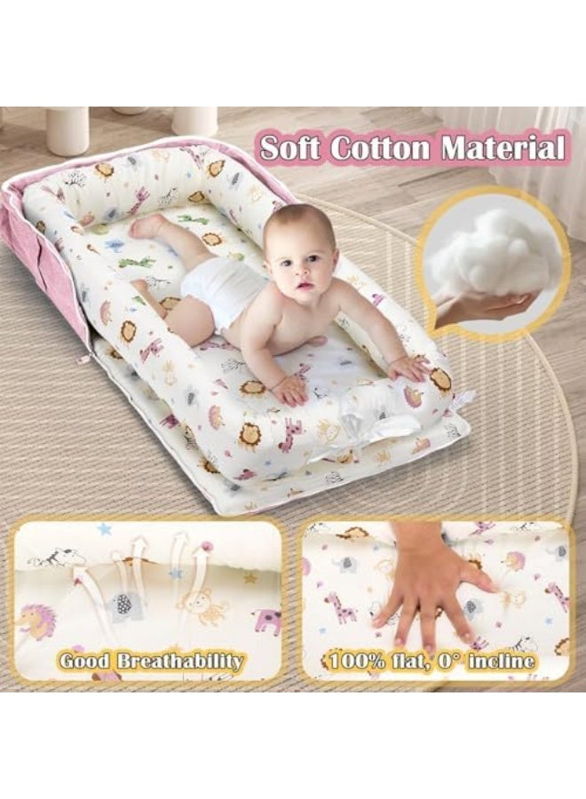 سرير أطفال محمول، سرير نوم للأطفال من 0 إلى 12 شهرًا، سرير مخصص للنوم المشترك، وسادة ناعمة وقابلة للتنفس، هدايا أساسية للأطفال، هدية لمولود جديد (وردي) - Image 5