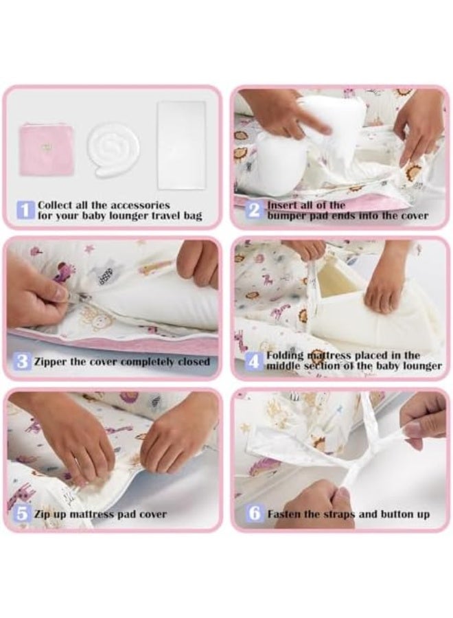 سرير أطفال محمول، سرير نوم للأطفال من 0 إلى 12 شهرًا، سرير مخصص للنوم المشترك، وسادة ناعمة وقابلة للتنفس، هدايا أساسية للأطفال، هدية لمولود جديد (وردي) - Image 4