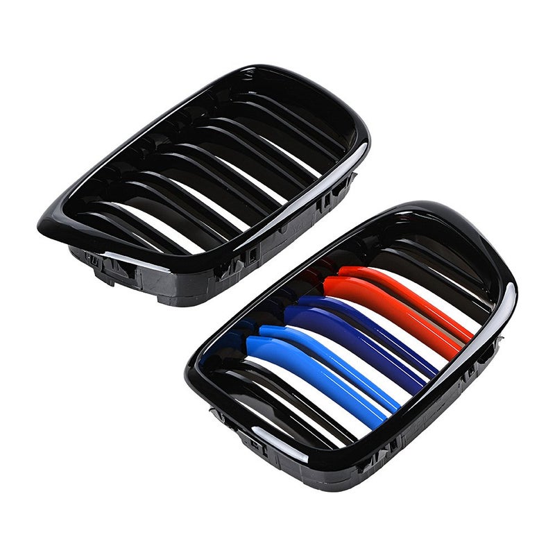 Compatible for 19972003 BMW E39 520i 523i 525i 528i 530i 535i 540i M5 4Door Glossy Black Double Line Kidney Grille MColor Pair