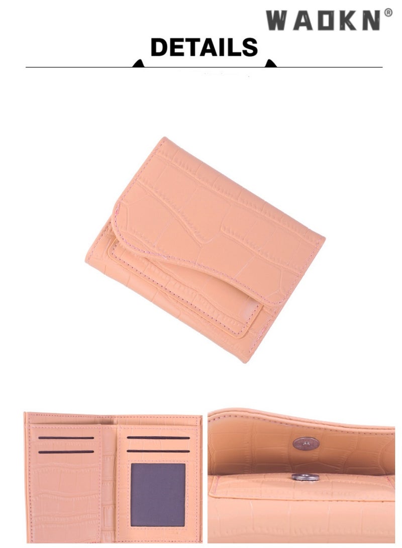 WAOKN Women's Small Leather Minimalist Wallet,Trendy short women's wallet with stone pattern PU material,simple and elegant, multi-card slots, small coin purse  - Image 3