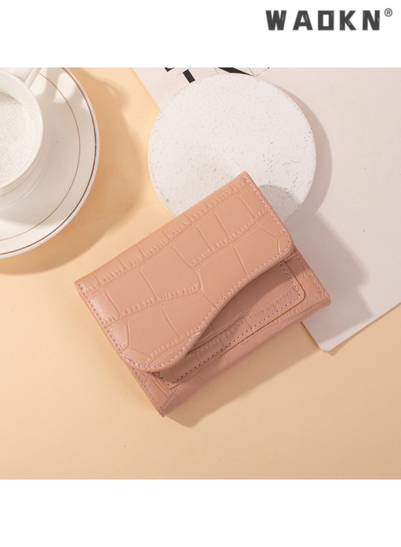 WAOKN Women's Small Leather Minimalist Wallet,Trendy short women's wallet with stone pattern PU material,simple and elegant, multi-card slots, small coin purse  - Image 1
