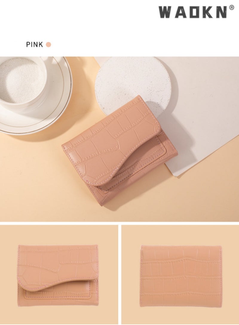 WAOKN Women's Small Leather Minimalist Wallet,Trendy short women's wallet with stone pattern PU material,simple and elegant, multi-card slots, small coin purse  - Image 5