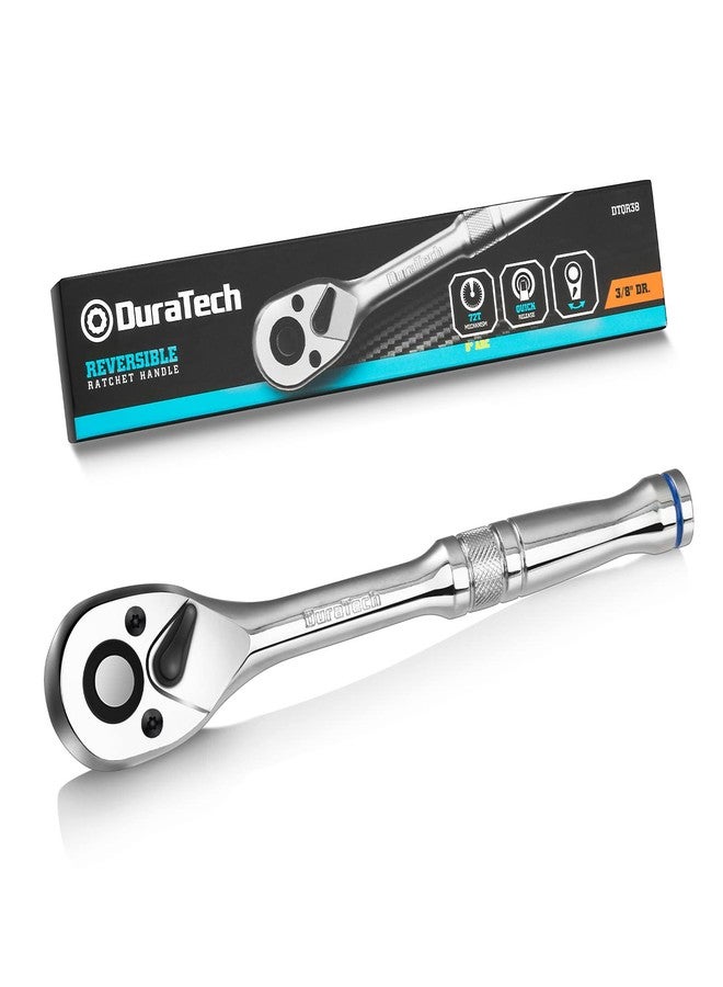 DURATECH 3/8-Inch Drive Ratchet, Quick-Release Ratchet Wrench, 72-Tooth, Reversible Switch, Full-Polished Chrome Plating, Alloy Steel - Image 1