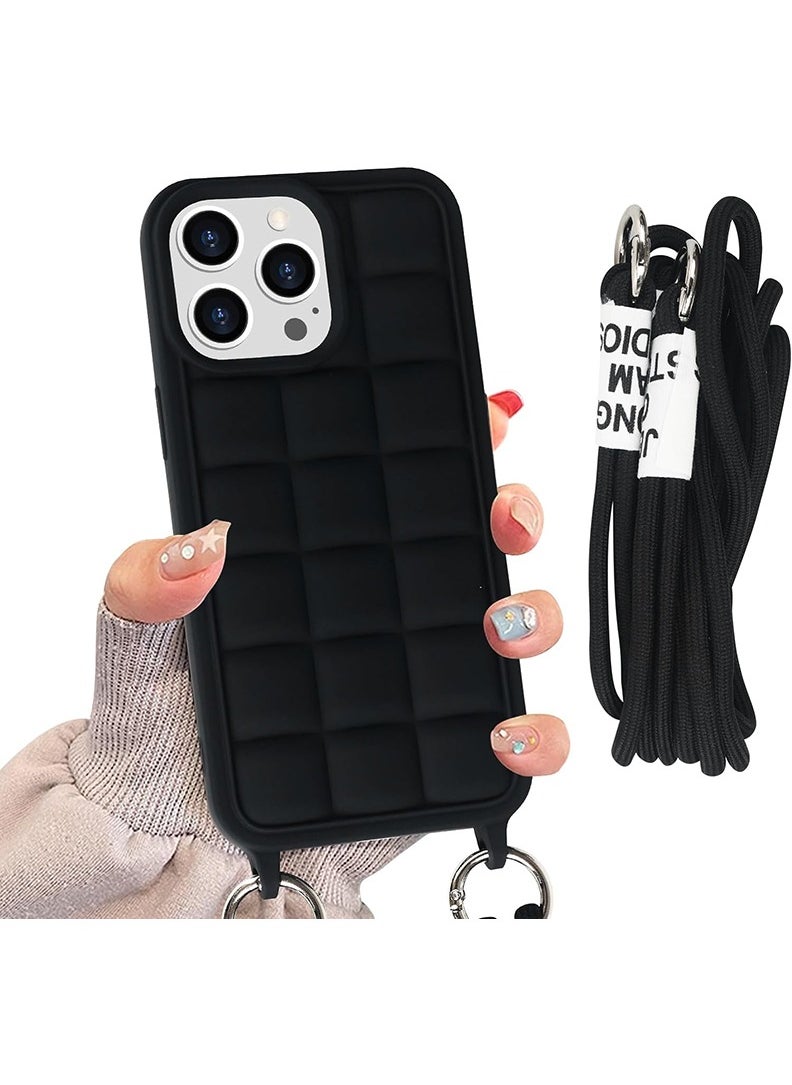 Theodor - Crossbody Cute Lanyard Strap Case For iPhone 14 Pro Max Necklace Cord Candy Silicone Soft Cover Black - Image 1