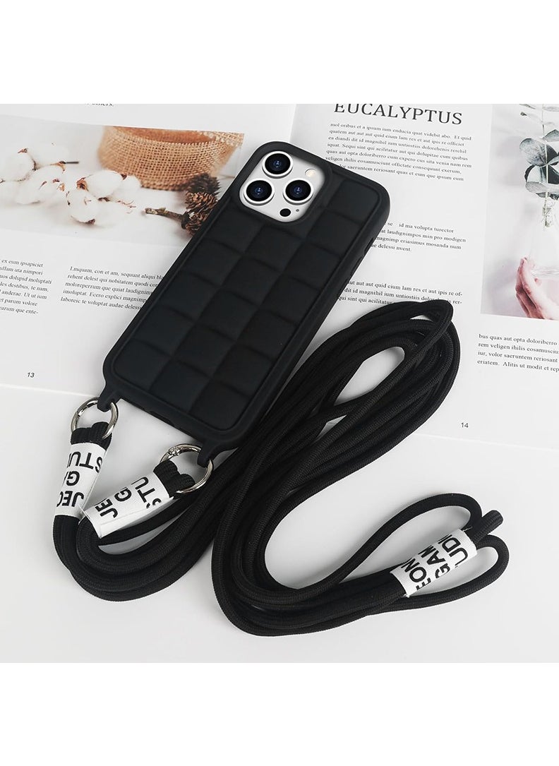 Theodor - Crossbody Cute Lanyard Strap Case For iPhone 14 Pro Max Necklace Cord Candy Silicone Soft Cover Black - Image 1