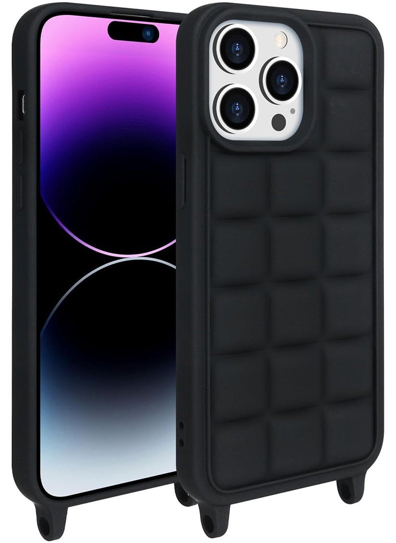 Theodor - Crossbody Cute Lanyard Strap Case For iPhone 14 Pro Max Necklace Cord Candy Silicone Soft Cover Black - Image 1