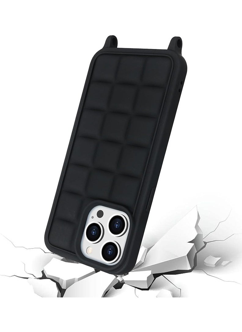 Theodor - Crossbody Cute Lanyard Strap Case For iPhone 14 Pro Max Necklace Cord Candy Silicone Soft Cover Black - Image 1