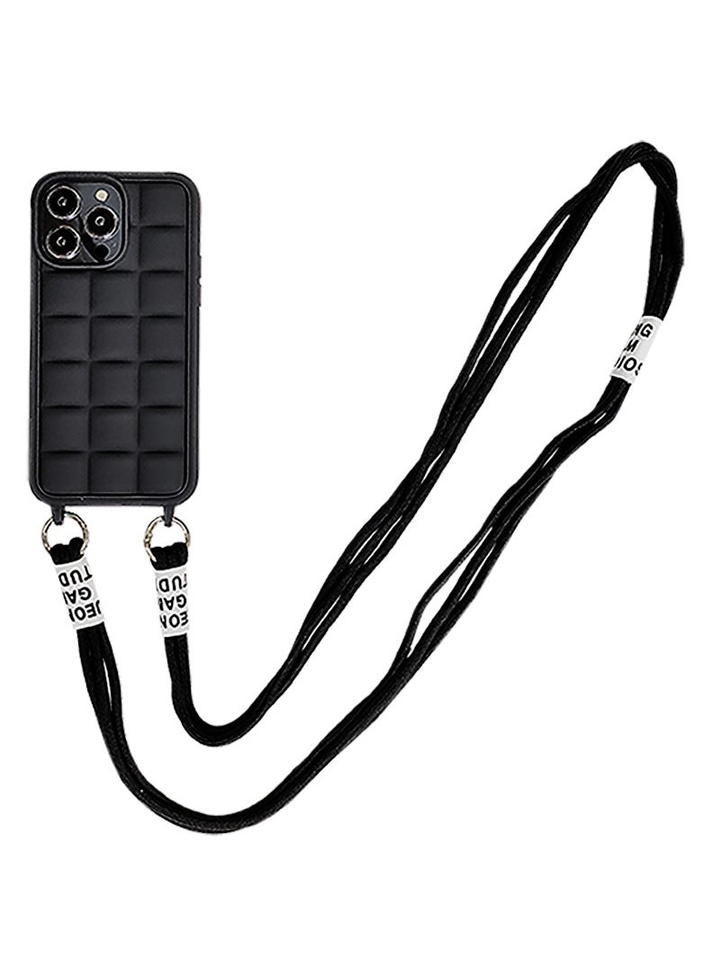 Theodor - Crossbody Cute Lanyard Strap Case For iPhone 14 Pro Max Necklace Cord Candy Silicone Soft Cover Black - Image 1