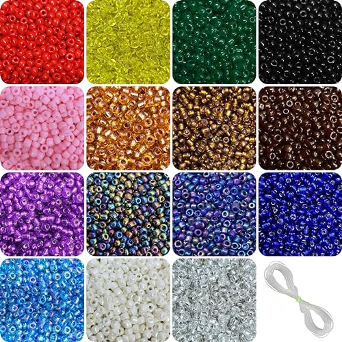 INDIKONB 7500 Multicolour Seed Beads Set - 8/0 Size (Bead Size 3mm), Bright Assortment, 15 Colors, Small Glass Beads - Image 1