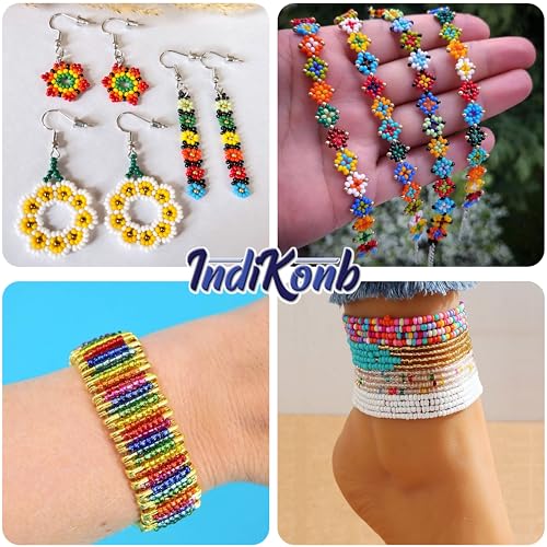INDIKONB 7500 Multicolour Seed Beads Set - 8/0 Size (Bead Size 3mm), Bright Assortment, 15 Colors, Small Glass Beads - Image 4