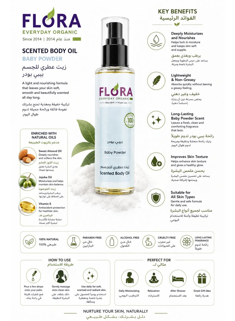 Flora Baby Powder Scented Body Oil - Moisturizing, 100ml - Image 2
