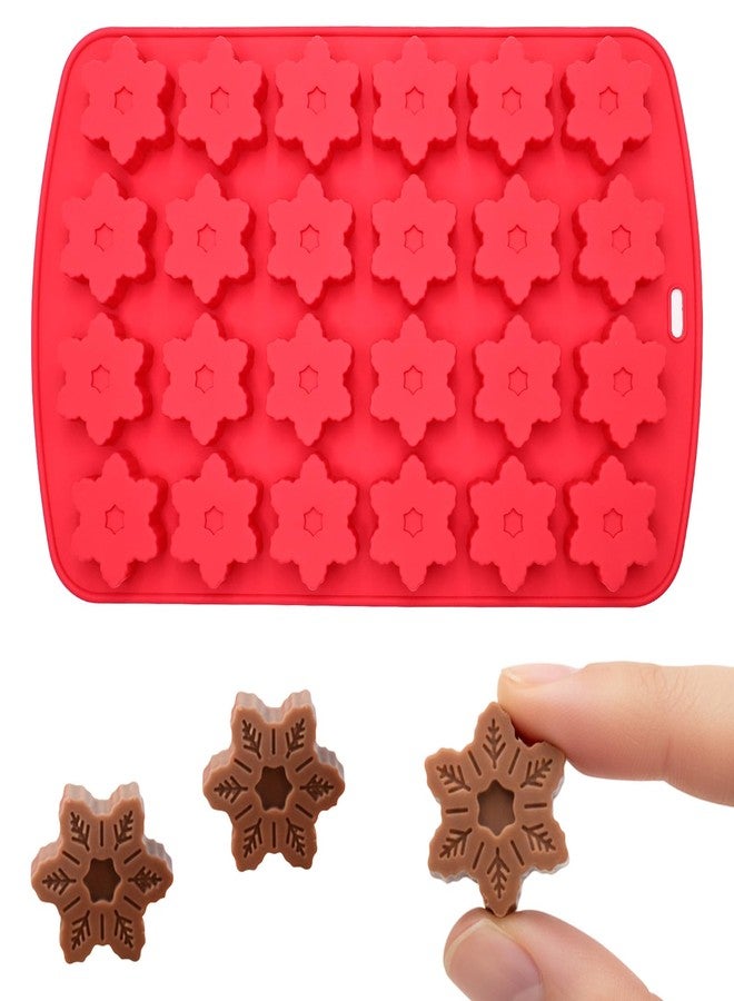 GRITOSE Snowflake Silicone Molds Christmas Cake Mold for Baking 24 Cavities Snowflake Baking Molds Christmas Baking Party Supplies Xmas Mold for Making Chocolate, Candy, Cake, Jelly, Candle, Ice (Red) - Image 1