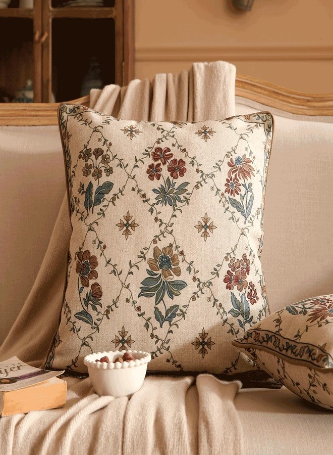patdrea طقم أغطية وسائد باتدريا بتصميم أنيق، قطعتان، غطاء وسادة مربع الشكل بنمط أوروبي كلاسيكي، مصنوع من الكتان البني الفاتح بنقوش زهرية، أغطية وسائد مزخرفة للسرير وغرفة المعيشة والسيارة، مقاس 18 بوصة × 18 بوصة - Image 2