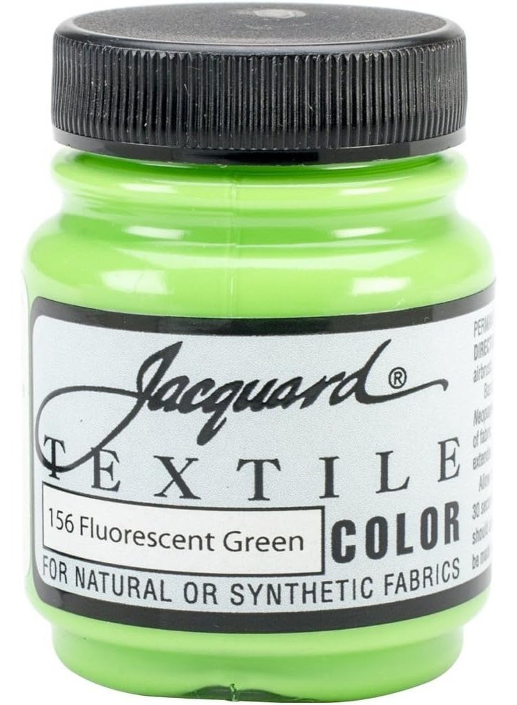 Jacquard Jacquard Textile Color Fluorescent Green - Permanent Fabric Paint for Clothes, Furniture Upholstery, Shoes or Tote Bags – Indoor & Outdoor Fabric Paint – 2.25 Oz Jar, Upholstery Fabric Paint