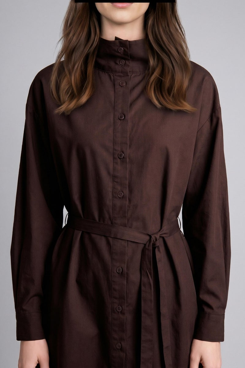 DeFacto Brown Woman Regular Fit Poplin Long Sleeve Tunic Casual - Image 4