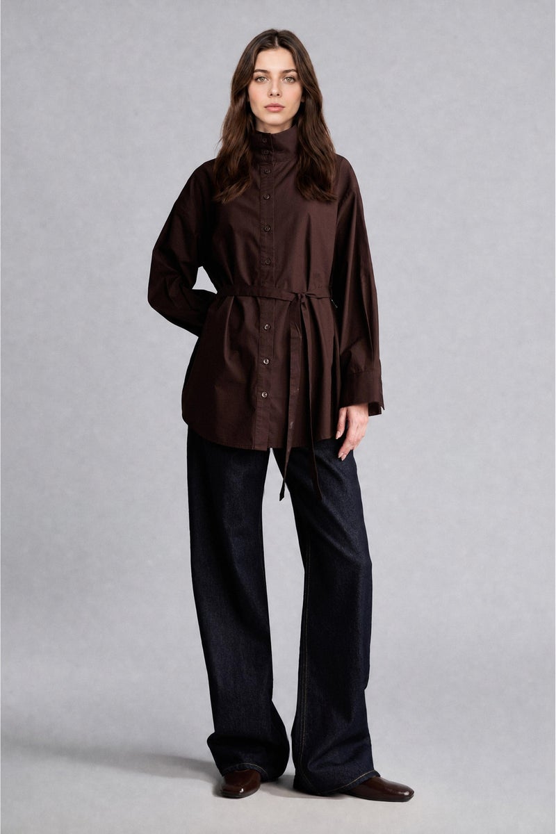 DeFacto Brown Woman Regular Fit Poplin Long Sleeve Tunic Casual - Image 2