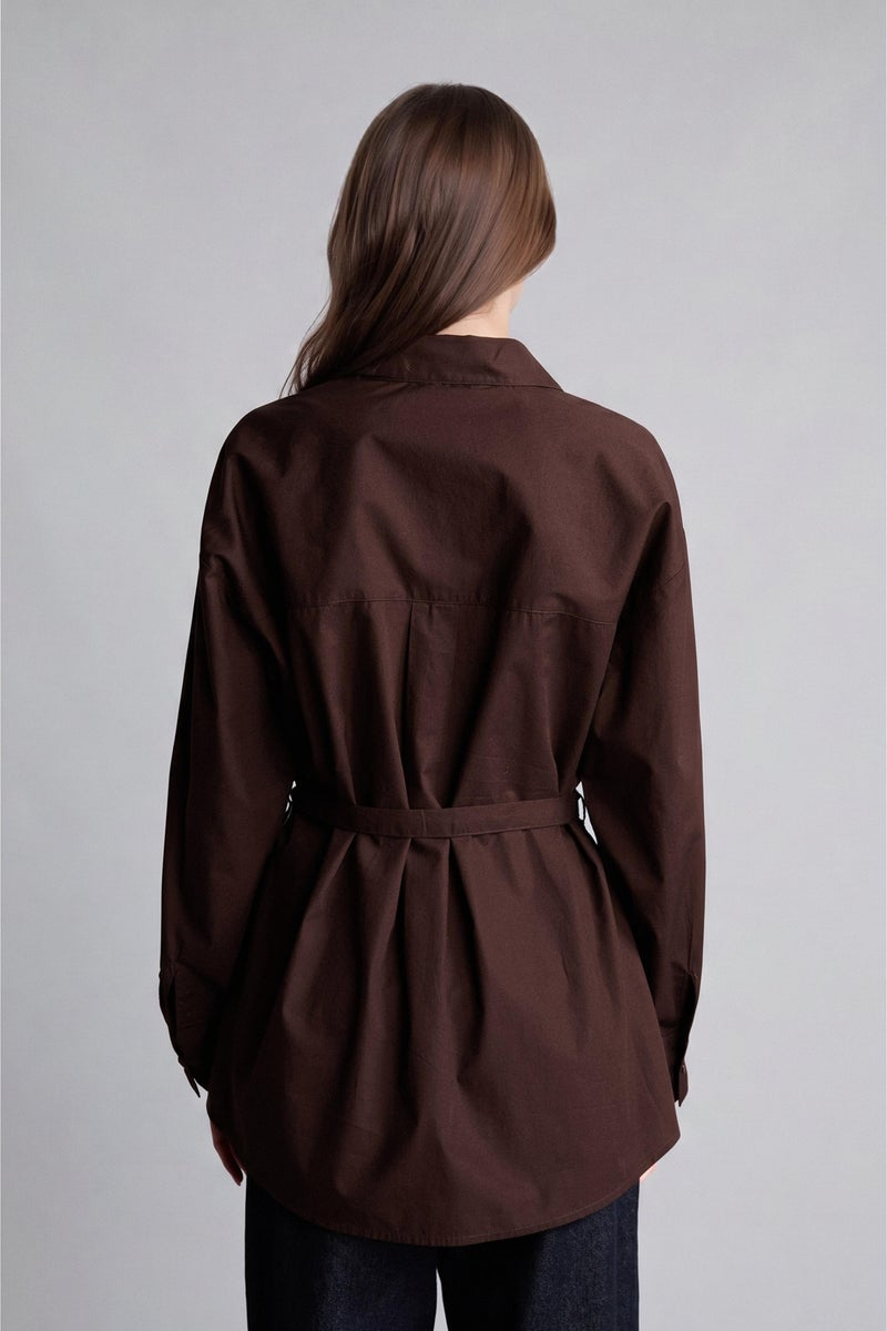 DeFacto Brown Woman Regular Fit Poplin Long Sleeve Tunic Casual - Image 5