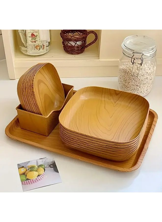 10pcs Wood Grain Bone Dish Set For Dried Fruit Snacks And Tea Art - Image 5