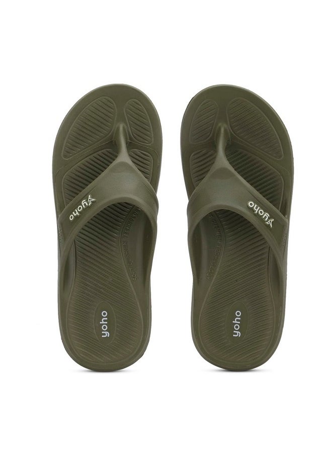 YOHO YOHO Drizzle Soft Slippers for Men | Mild Acupressure | Lightweight, Olive Green, UK 8  - Image 1