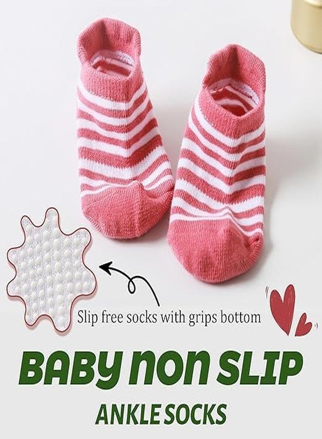 ZAPLES Baby Non Slip Grip Ankle Socks with Non Skid Soles for Infants Toddlers Kids Boys Girls, Stripes girls, 6-12 Months - Image 2