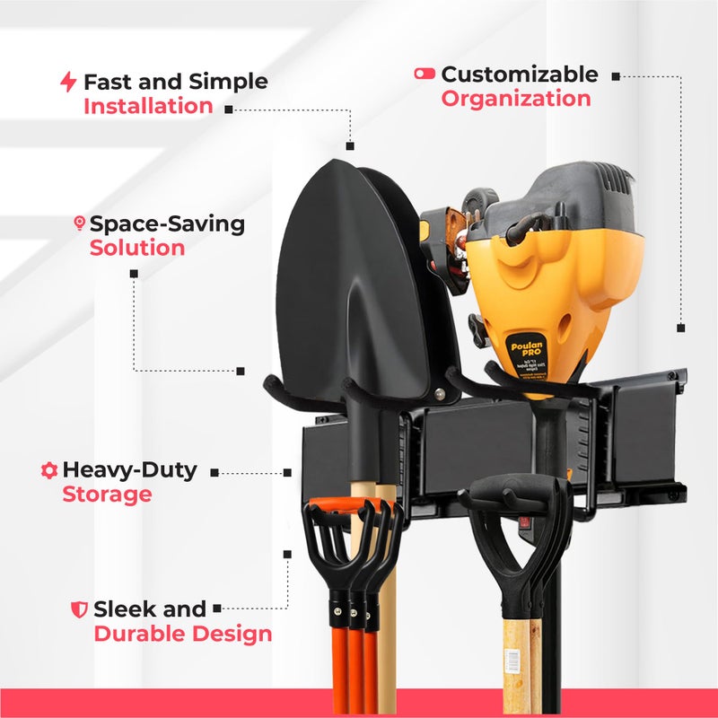TIDYME Garage Wall Organizer | 48" Heavy-Duty Tool Storage Rack | Adjustable Double-Layer Hooks | 300 lbs Capacity | Carbon Steel Wall Mount Holder for Shovels, Rakes, Ladders & Power Tools - Image 5