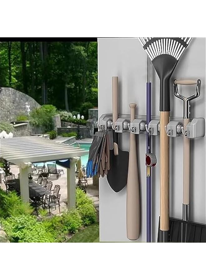 Beauenty Mop And Broom Holder, Wall Mounted Organizer Mop And Broom Saving Space Storage Rack For Kitchen Garden And Garage,Laundry Offices,5 Position With 6 Hooks - Image 3