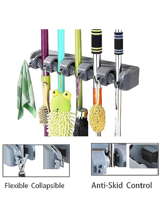 Beauenty Mop And Broom Holder, Wall Mounted Organizer Mop And Broom Saving Space Storage Rack For Kitchen Garden And Garage,Laundry Offices,5 Position With 6 Hooks - Image 4