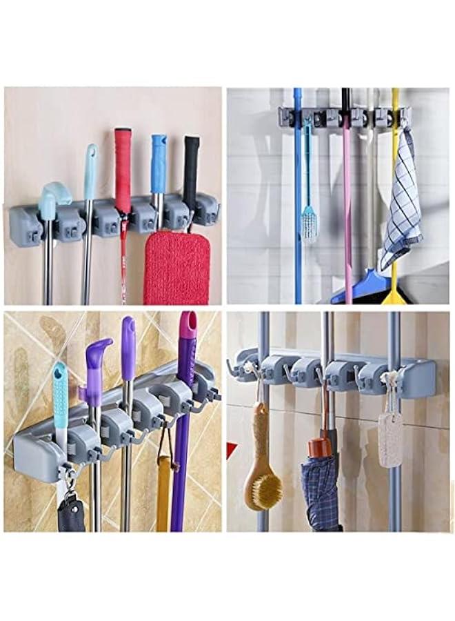Beauenty Mop And Broom Holder, Wall Mounted Organizer Mop And Broom Saving Space Storage Rack For Kitchen Garden And Garage,Laundry Offices,5 Position With 6 Hooks - Image 5