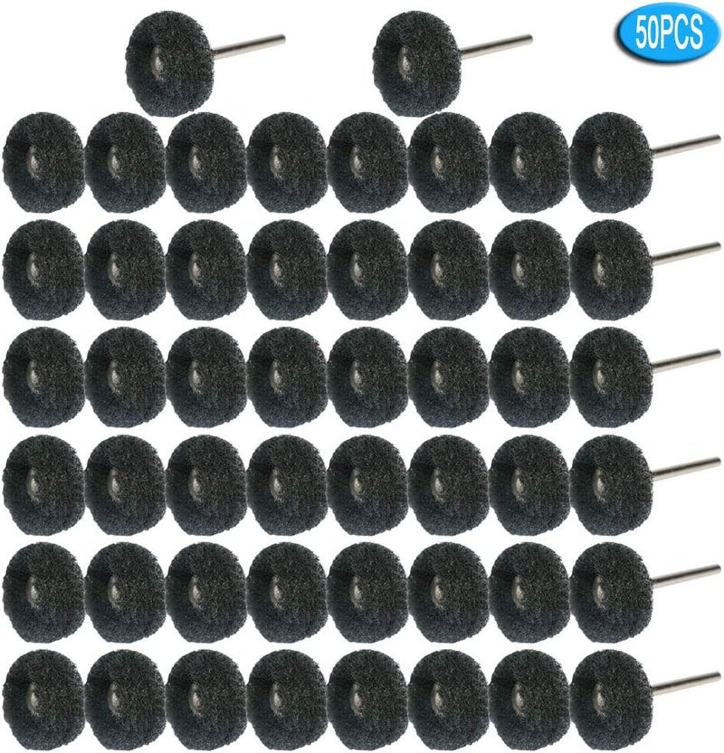 FPPO 50pcs Abrasive Buffing Polishing Wheel Set for Rotary Tool with 3mm Shaft,Mini scouring pad Brush Polishing kit, Removal of Rust,Deburring on Metal Surface (grit 400 Black 50pcs) - Image 4