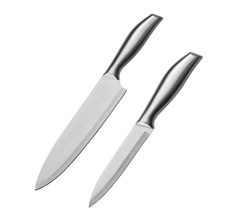 Potency 5Inch Paring 75Inch Chefs Knife Set Peeling Knife Stainless Steel Knife with Steel Handle Fruit Vegetable Herbs and Meats Knife Full Tang Razor Sharp Silver Pack of 2 - Image 1